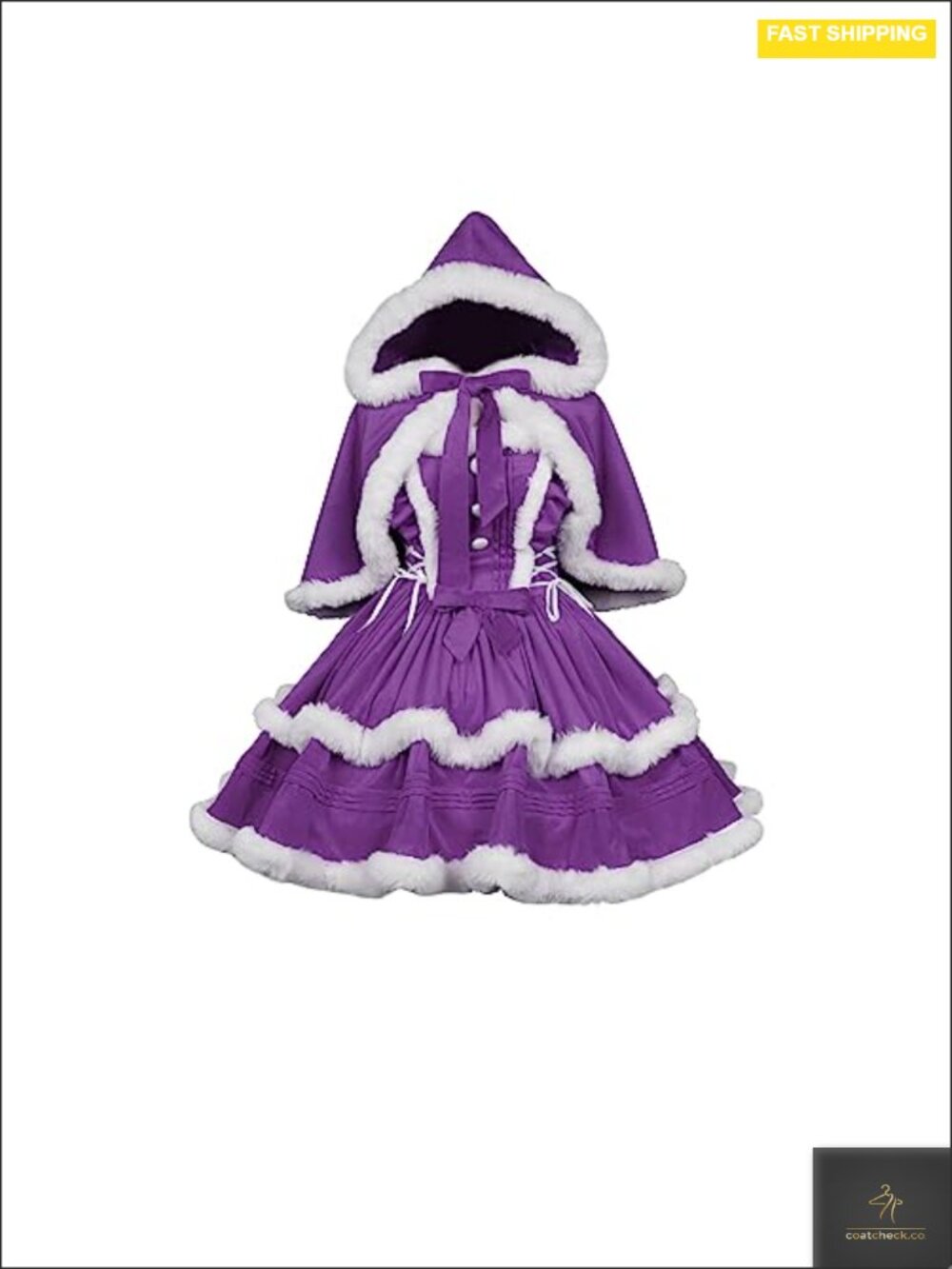 Women's Velvet Santa Claus Lolita Party Dress with Detachable Hooded Cape